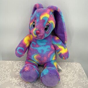 Build-A-Bear Workshop Tie-Dye Bunny Plush Stuffed Animal With Purple Ears & Tail